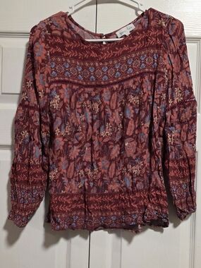Grace & Lace Burgundy Multi Floral Peasant Blouse